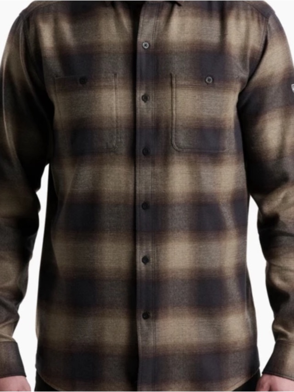 Men's Ombre Plaid Button-Up Shirt in Brown and Black